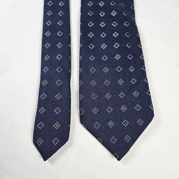 CANALI Men 100% Silk Necktie Luxury Navy Blue Geometric Diamond Italian Designer - Picture 10 of 10